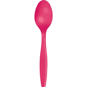 Hot Magenta Plastic Spoons 24ct | Solids