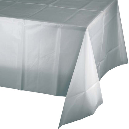Shimmering Silver Rectangular Plastic Table Cover | Solids