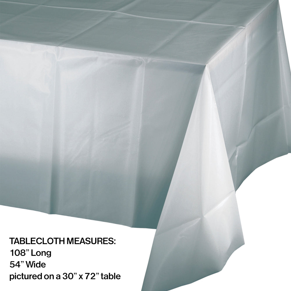 Shimmering Silver Rectangular Plastic Table Cover | Solids