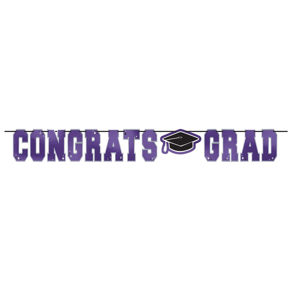 Purple Congrats Grad Banner Streamer | Graduation