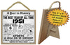 1951 A Year in History Wooden Plaque