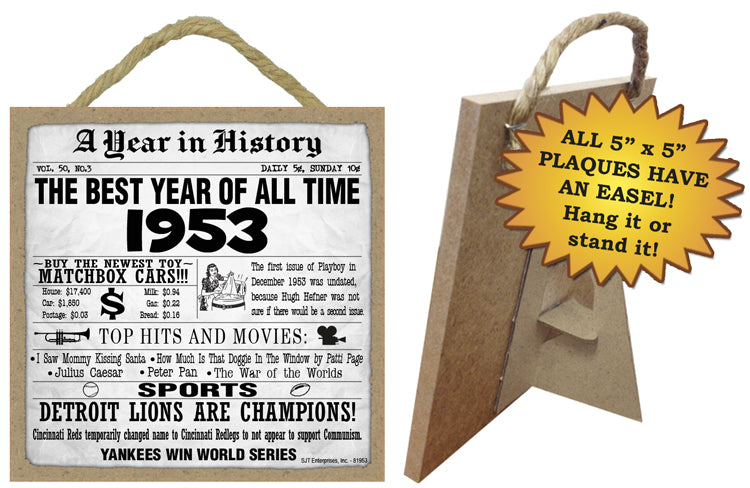 1953 A Year in History Wooden Plaque