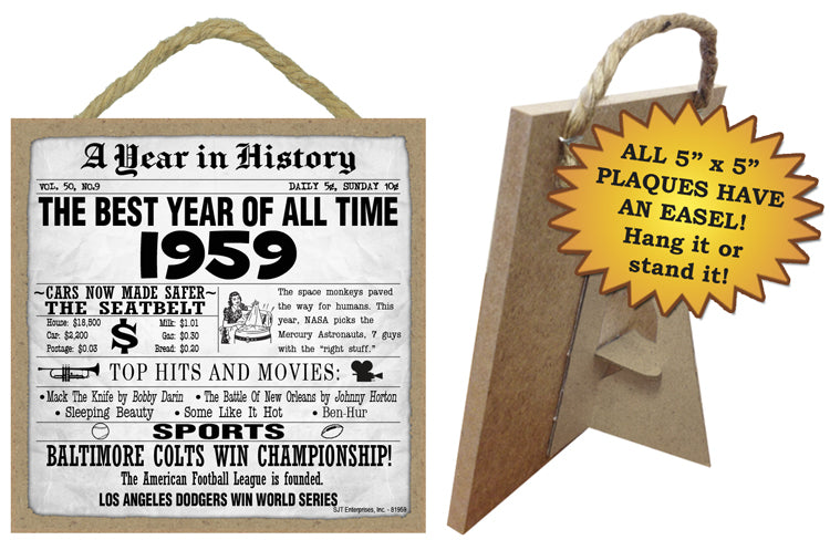 1959 A Year in History Wooden Plaque