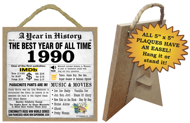 1990 A Year in History Wooden Plaque