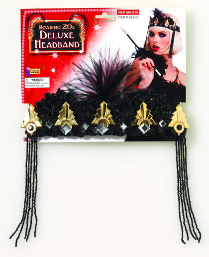 Elastic headband with beads, feathers