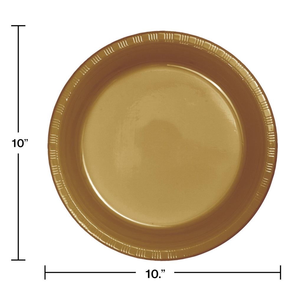 Glittering Gold 10in Plastic Dinner Plates 20ct | Solids