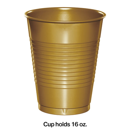 Glittering Gold 16oz Plastic Cups 20ct | Solids