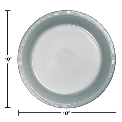 Shimmering Silver Plastic 10in Plates 20ct | Solids