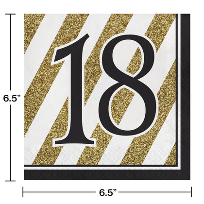 Black & Gold 18 Luncheon Napkins 16ct | Milestone Birthday