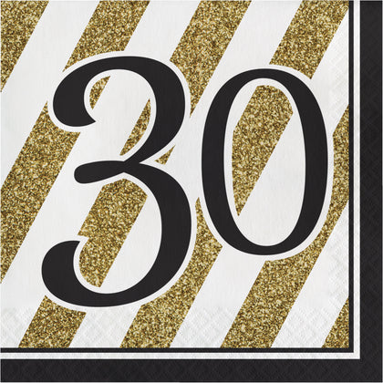 Black & Gold 30 Luncheon Napkins 16ct | Milestone Birthday