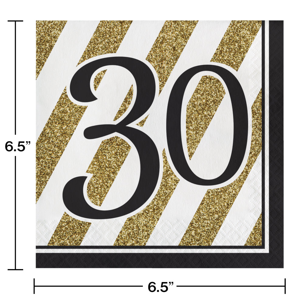 Black & Gold 30 Luncheon Napkins 16ct | Milestone Birthday