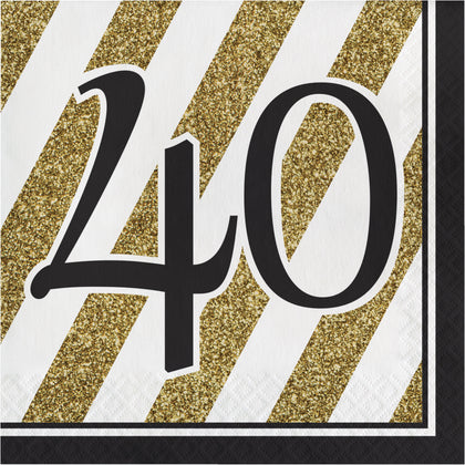 Black & Gold 40 Luncheon Napkins 16ct | Milestone Birthday