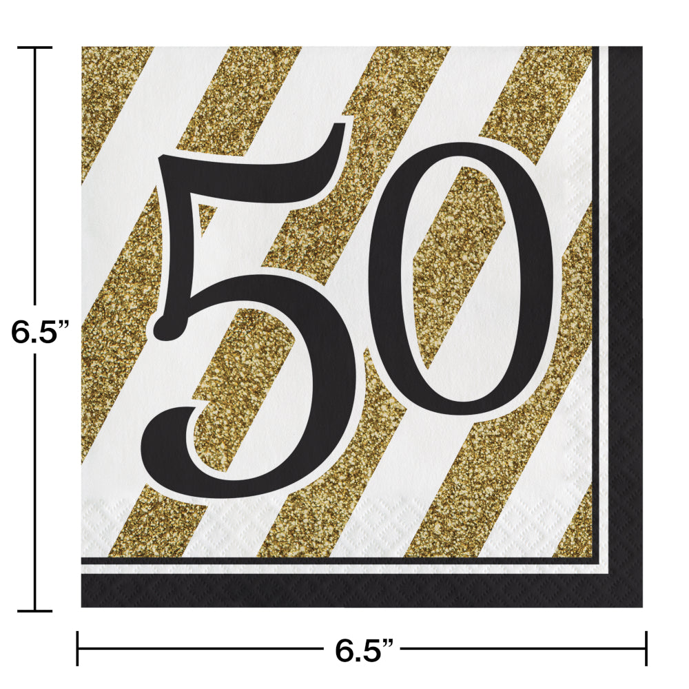 Black & Gold 50 Luncheon Napkins 16ct | Milestone Birthday