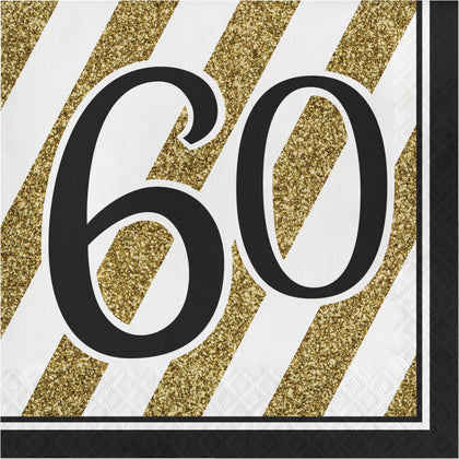 Black & Gold 60 Luncheon Napkins 16ct | Milestone Birthday