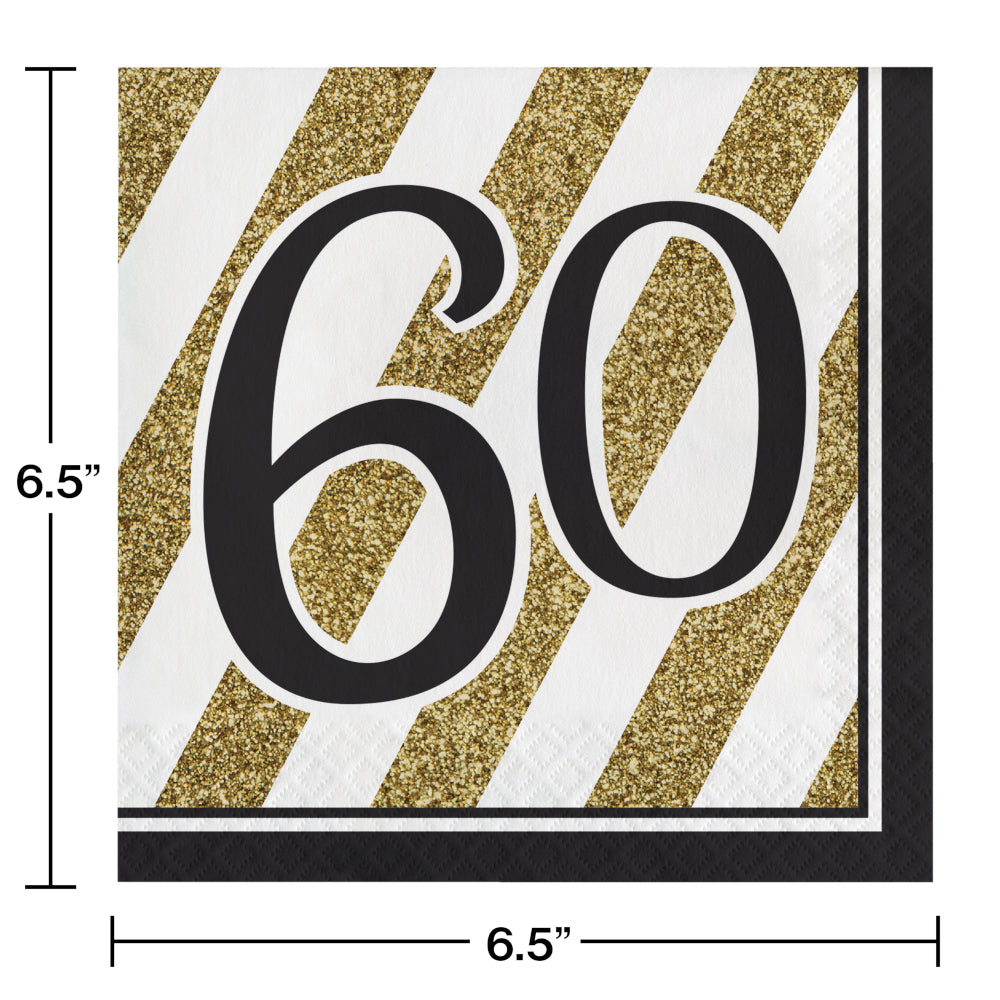 Black & Gold 60 Luncheon Napkins 16ct | Milestone Birthday
