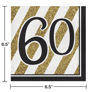 Black & Gold 60 Luncheon Napkins 16ct | Milestone Birthday