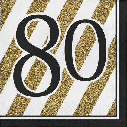 Black & Gold 80 Luncheon Napkins 16ct | Milestone Birthday