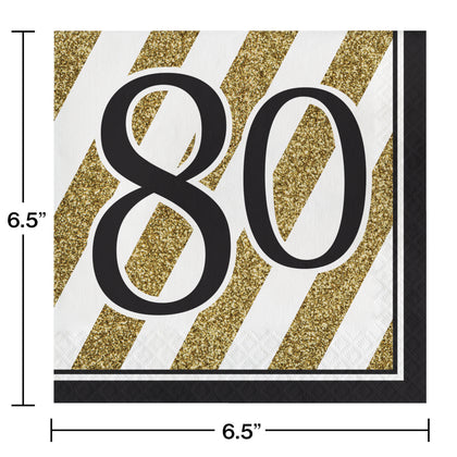 Black & Gold 80 Luncheon Napkins 16ct | Milestone Birthday