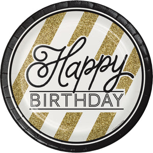 Gold & Black Happy Birthday Paper Plates 9" | Generic Birthday