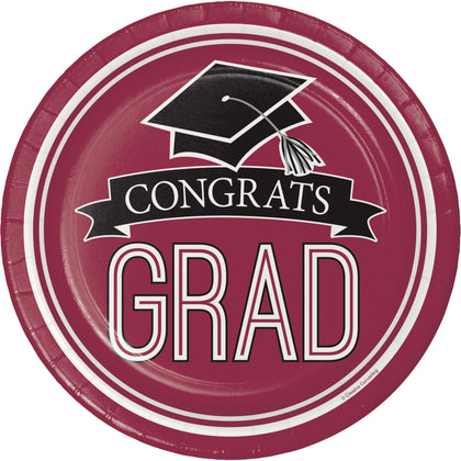 Maroon Congrats Grad 9in Paper Plates 18ct | Graduation