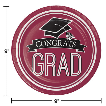 Maroon Congrats Grad 9in Paper Plates 18ct | Graduation