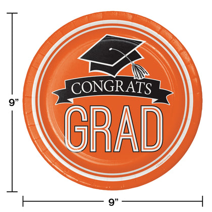 Orange Congrats Grad 9in Paper Plates 18ct | Graduation