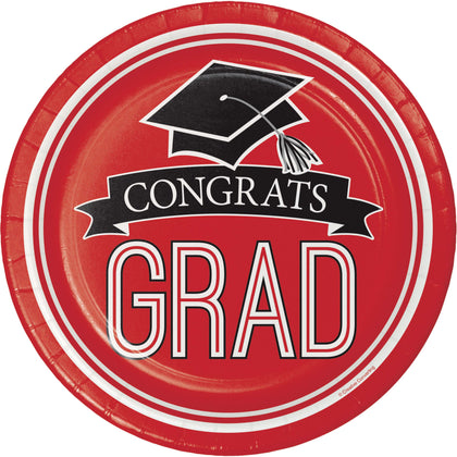 Red Congrats Grad 9in Paper Plates 18ct | Graduation