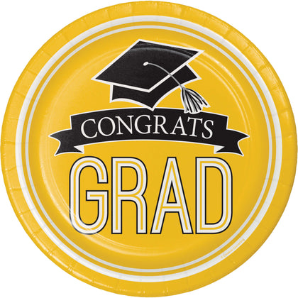 Yellow Congrats Grad 7in Paper Plates 18ct | Graduation