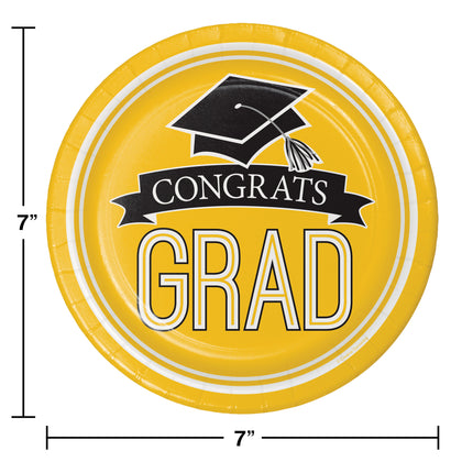 Yellow Congrats Grad 7in Paper Plates 18ct | Graduation