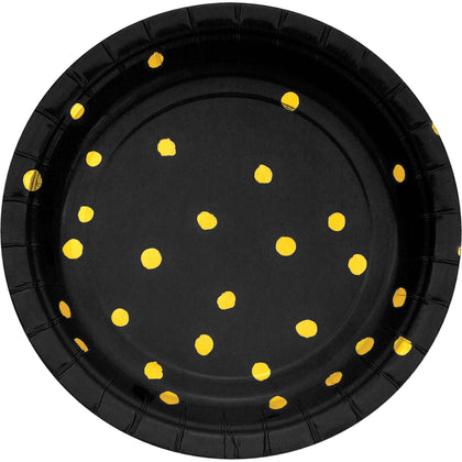 Black Polka Dot Designer 7in Paper Plates 8ct | General Entertaining
