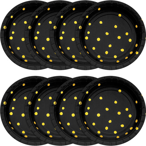 Black Polka Dot Designer 7in Paper Plates 8ct | General Entertaining