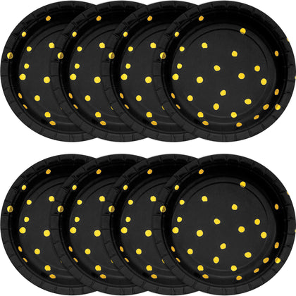 Black Polka Dot Designer 7in Paper Plates 8ct | General Entertaining