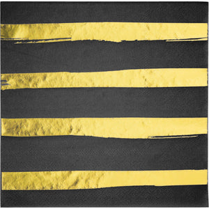 Black & Gold Designer Luncheon Napkins 16ct | General Entertaining