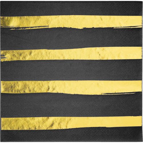 Black & Gold Designer Luncheon Napkins 16ct | General Entertaining