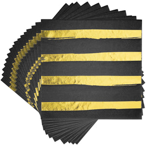 Black & Gold Designer Luncheon Napkins 16ct | General Entertaining