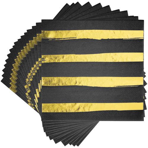 Black & Gold Designer Luncheon Napkins 16ct | General Entertaining