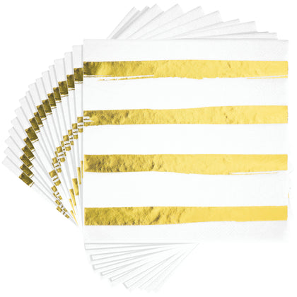 White & Gold Designer Luncheon Napkins 16ct | General Entertaining