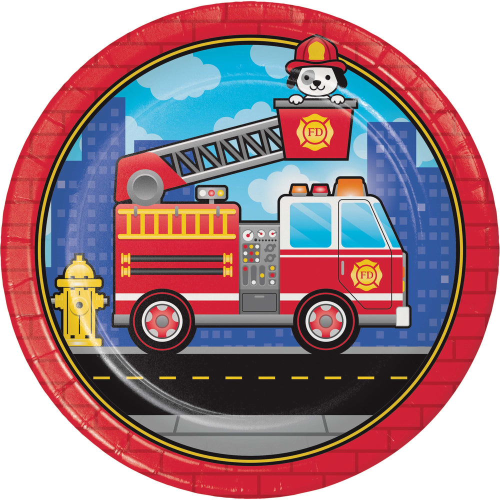 Flaming Firetruck Dinner Plate 8ct | Kid's Birthday