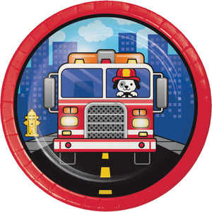 Flaming Firetruck Dessert Plate 8ct | Kid's Birthday