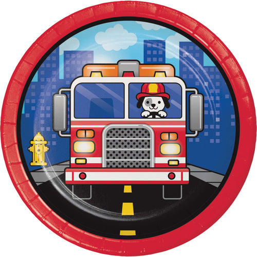 Flaming Firetruck Dessert Plate 8ct | Kid's Birthday