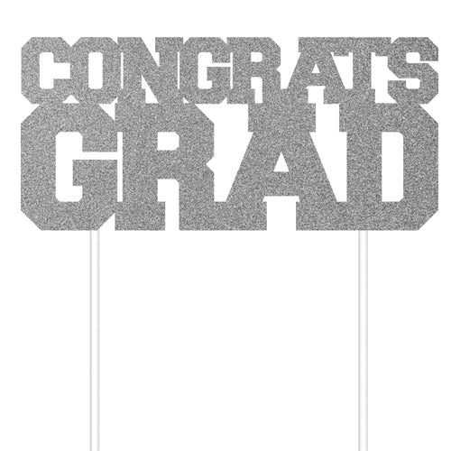 Silver Congrats Grad Cake Topper | Graduation