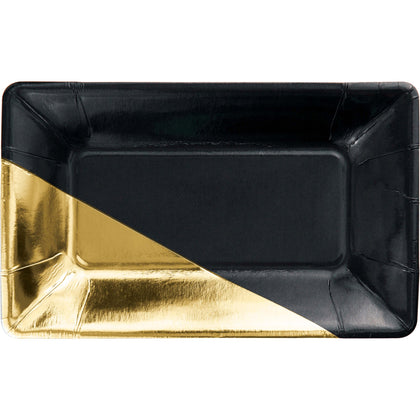 Black & Gold Rectangular Appetizer Plate 8ct | General Entertaining