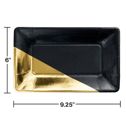 Black & Gold Rectangular Appetizer Plate 8ct | General Entertaining