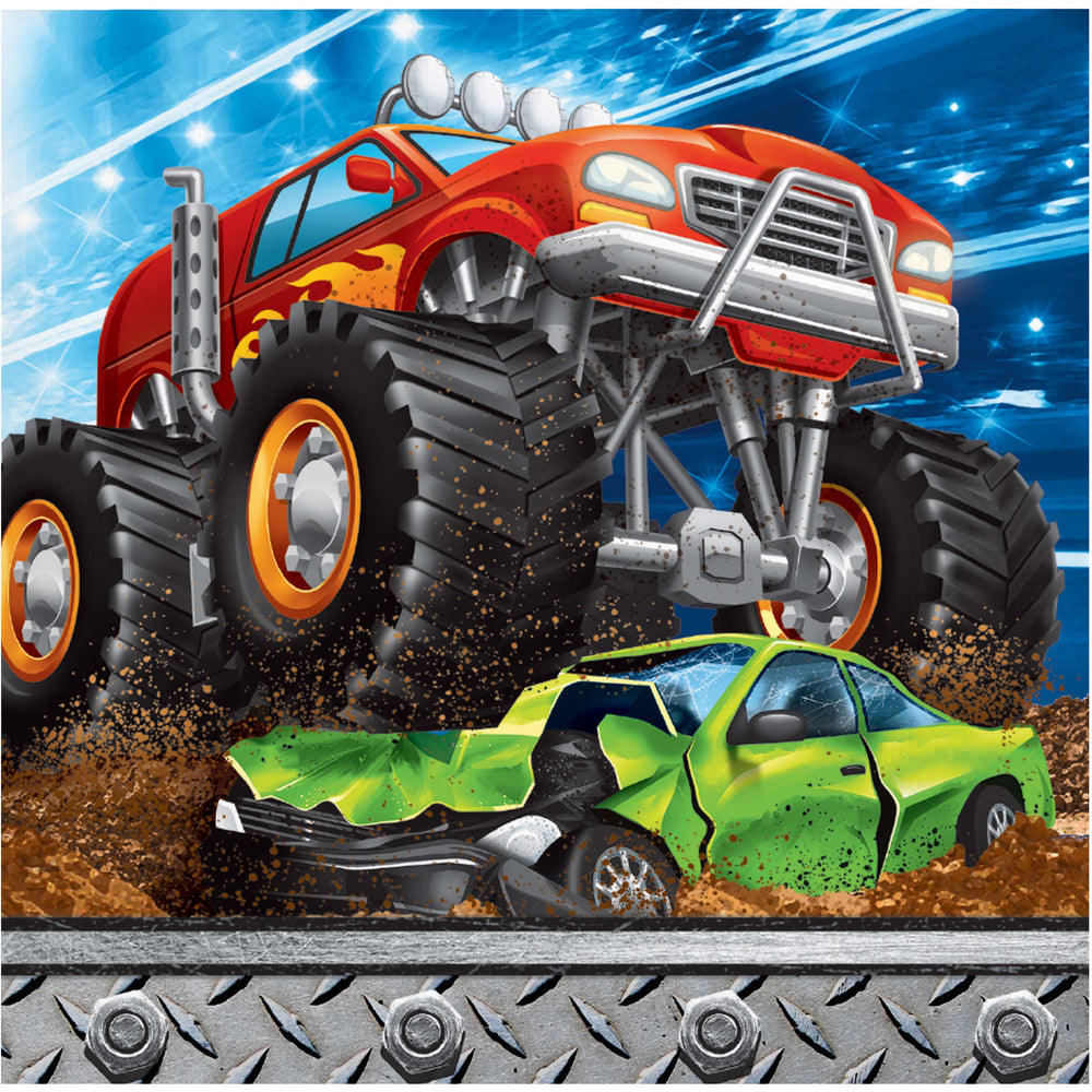 Monster Truck Rally Beverage Napkins 16ct | Kid's Birthday