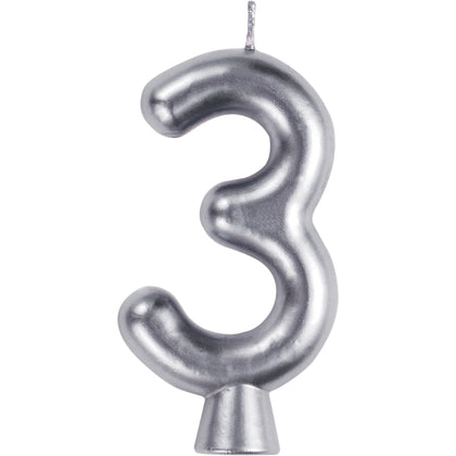 Silver Numeral 3 Birthday Candles  | Candles