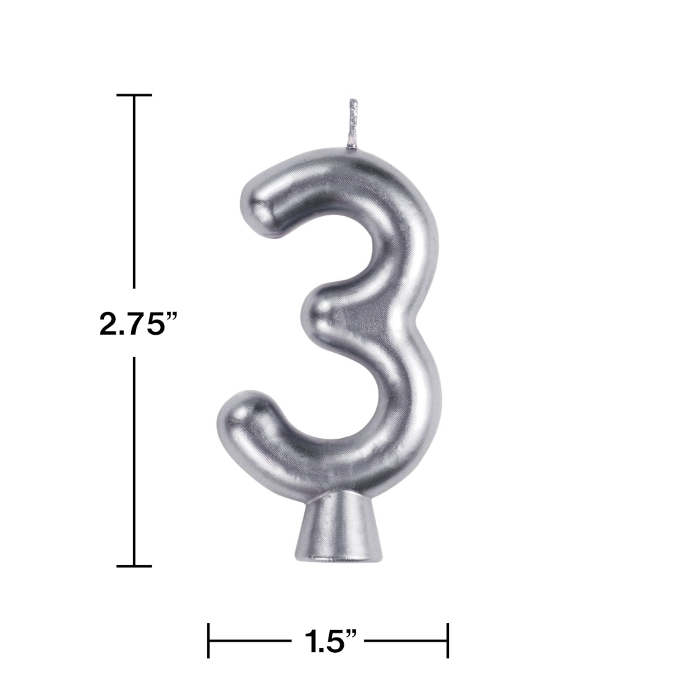 Silver Numeral 3 Birthday Candles  | Candles