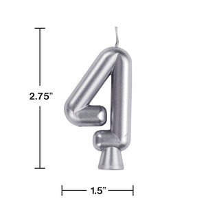 Silver Numeral 4 Birthday Candles  | Candles