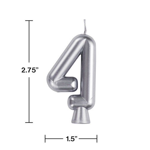 Silver Numeral 4 Birthday Candles  | Candles
