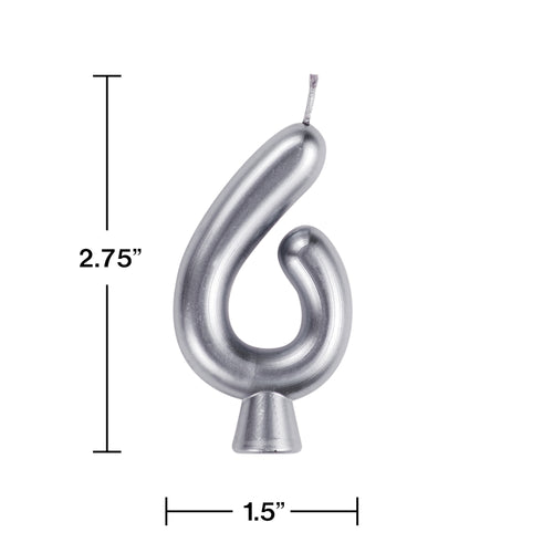 Silver Numeral 6 Birthday Candles  | Candles