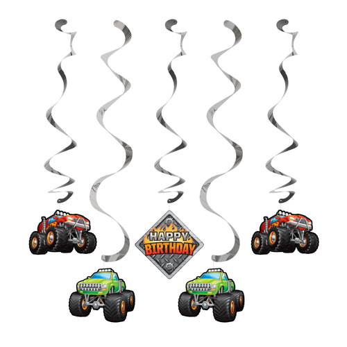 Monster Truck Rally Swirl Decorations 5ct | Kid's Birthday